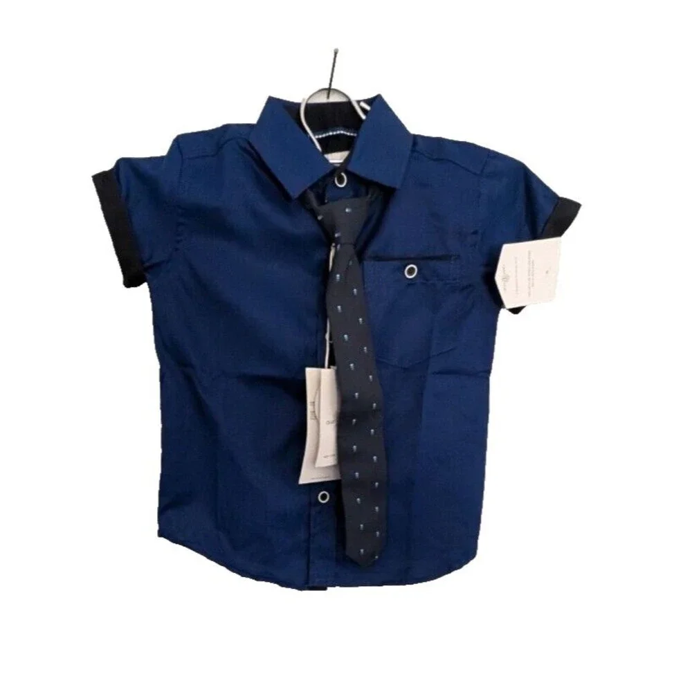 Craft + Flow Toddler shirt with tie size 2T,3T and 4T Navy blue button up - Picture 2 of 5